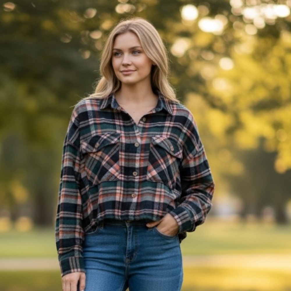 Free People Wrapped In Flannel Viscose Flannel Blouse Women’s Size Small Cropped